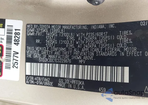 2012 Toyota Sienna Base V6 7 Passenger z USA, uszkodzony, nr VIN 5TDZK3DC1CS229876